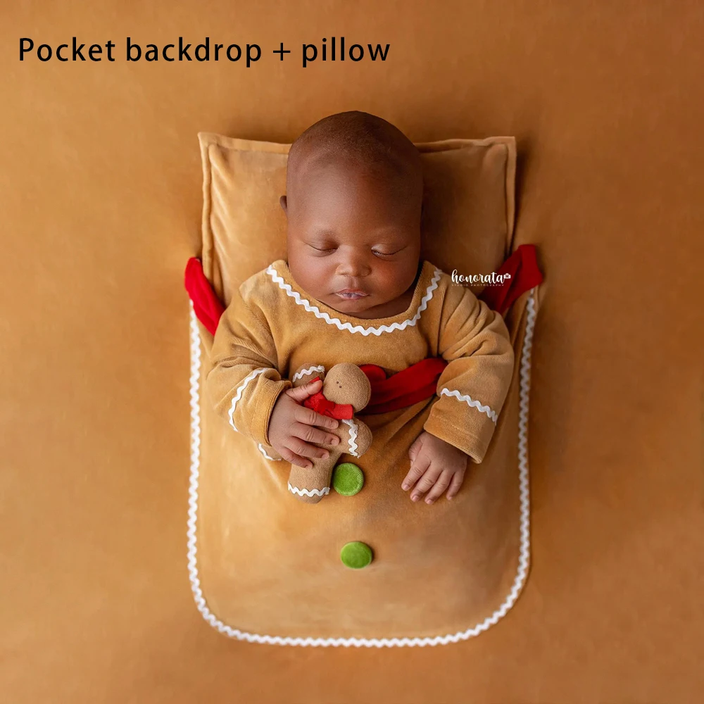 Newborn Photography Props Winter Christmas Baby Blanket Hat Pillow Set Rustic Style Newborn Photo Studio Session Accessories