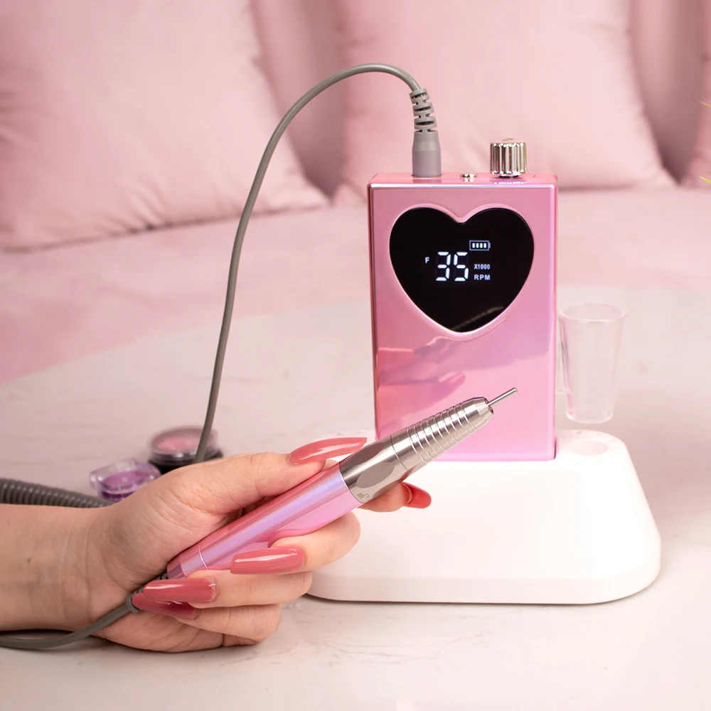 Perceuse à ongles en Gel léger rose métallique, 35000 tr/min, lisse, haute puissance, sans fil, Portable, moteur sans balais
