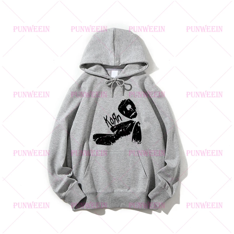 KORN 헤비 메탈 고스 레터 프린트 후드 하라주쿠 루즈 풀오버 Y2K 힙합 빈티지 블랙 펑크 밴드 스웨트 캐주얼 후디