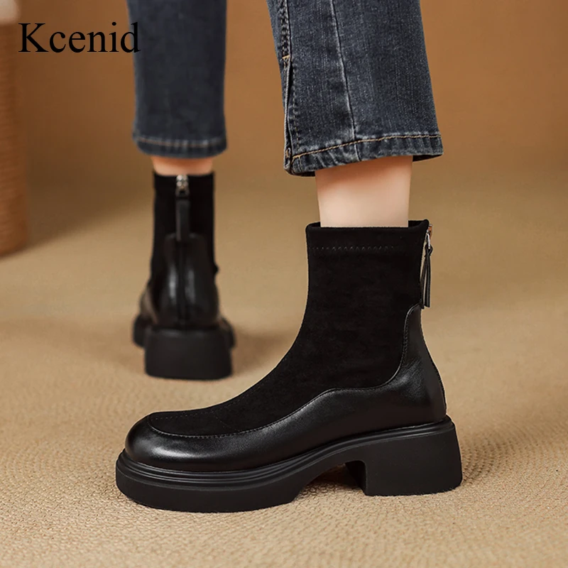 

Kcenid/женские ботильоны на массивном каблуке, эластичные короткие туфли с круглым носком, большой размер 43, осенне-зимняя модная женская обувь