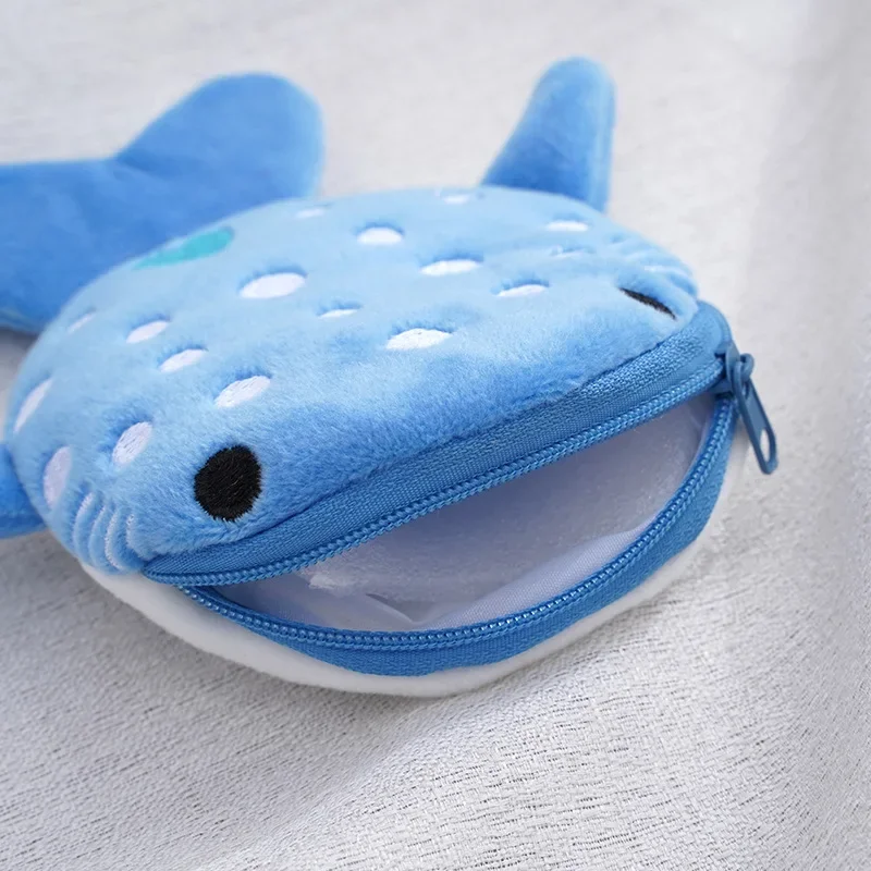 Soft Plush Zipper Coin Purse para crianças, Tubarão bonito, Carteira pequena para adolescentes meninas e mulheres, Cabos de dados Kawaii, Bolsa de fones de ouvido