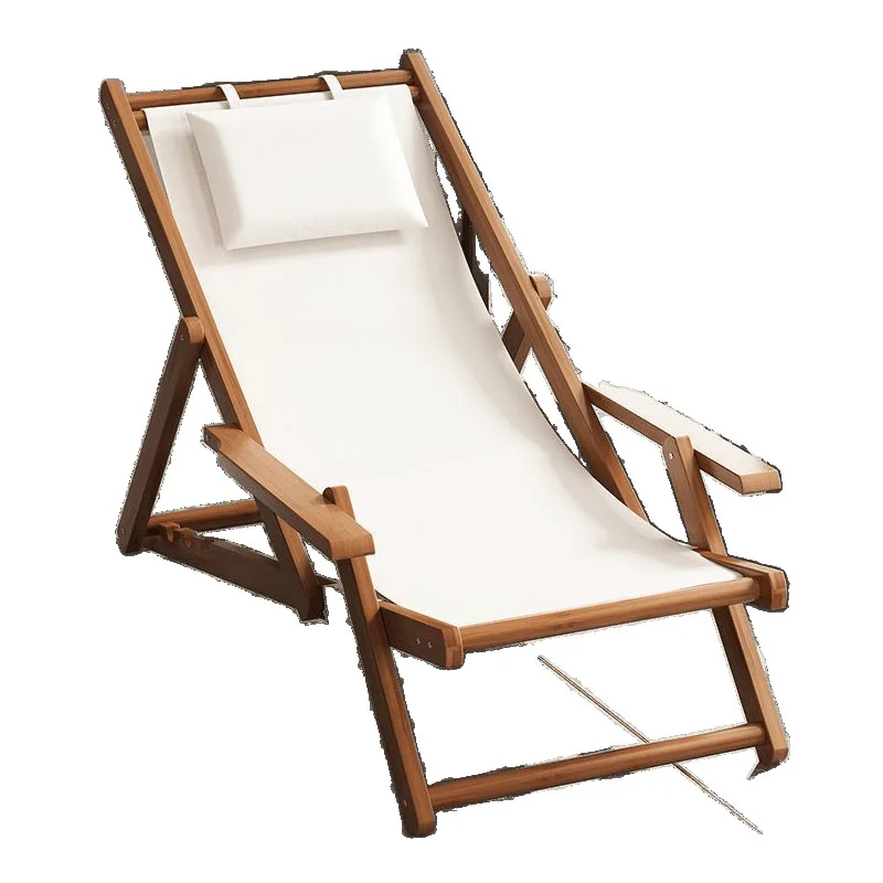 

Installation-free folding recliner balcony home lunch break lazy chair outdoor solid wood beach chair leisure canvas camping