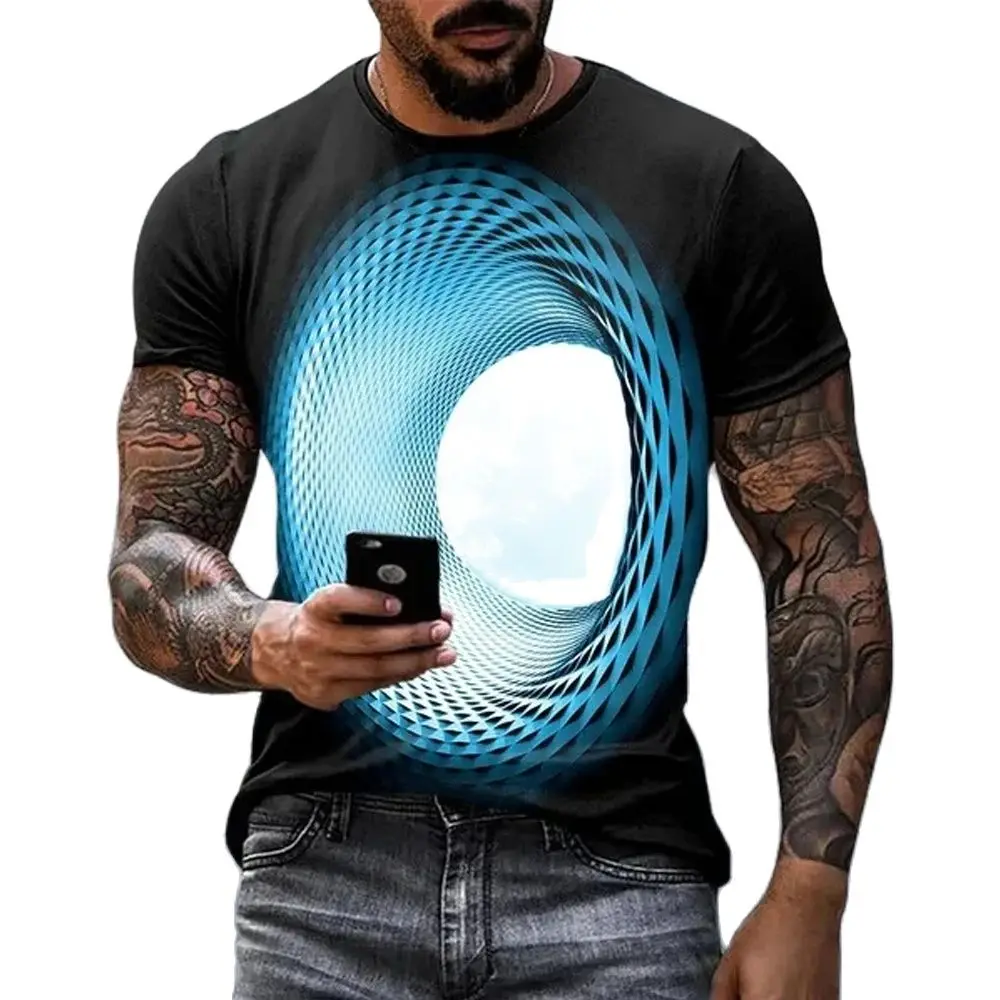 Hot selling fun men's economy graphics, round neck economy, vortex printing, 3D printing personalized fashion