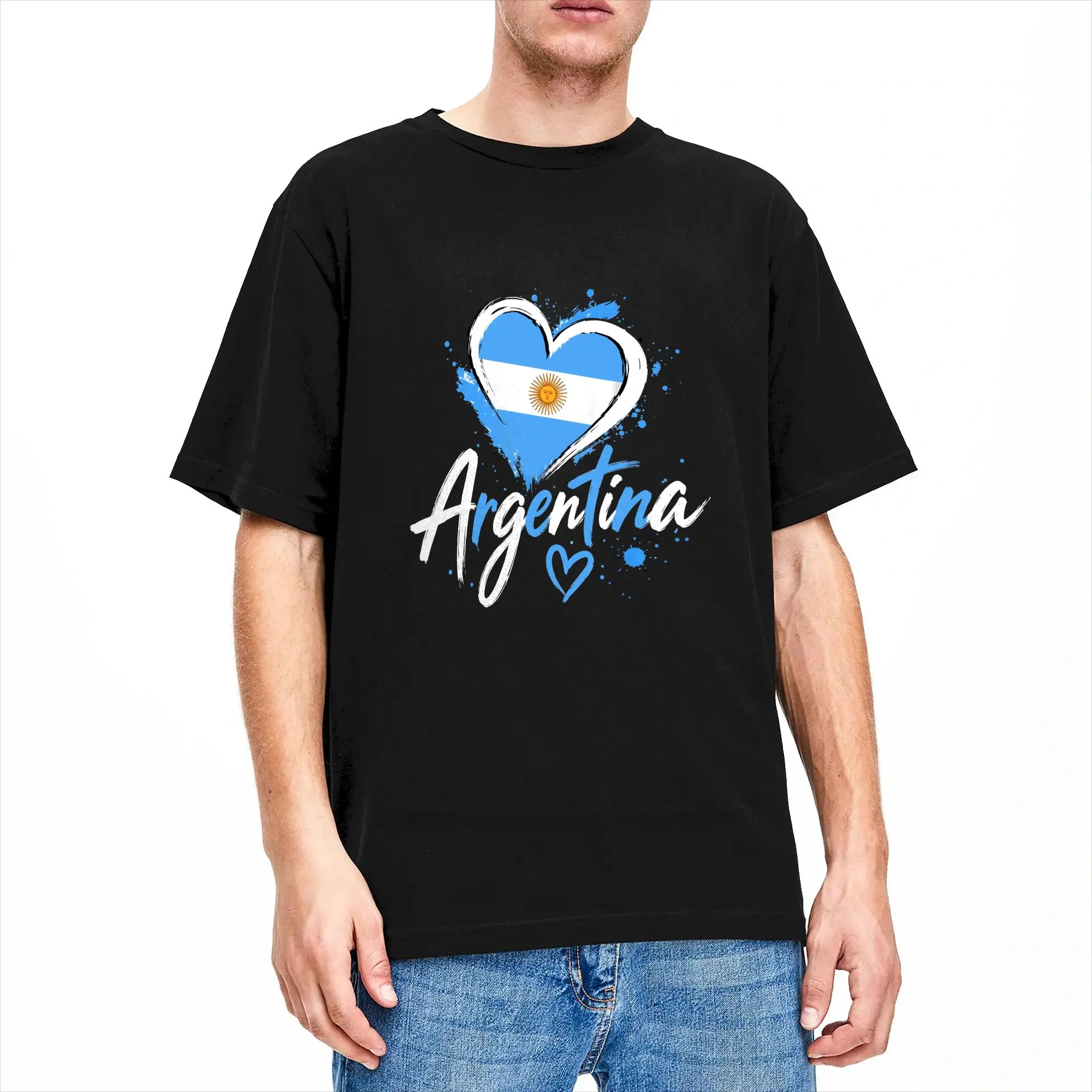 Streetwear T-Shirt Summer Vintage Retro Argentina Flag Heart Argentinian Pride Fashion T-Shirts Cotton Tee Shirt Short Sleeve