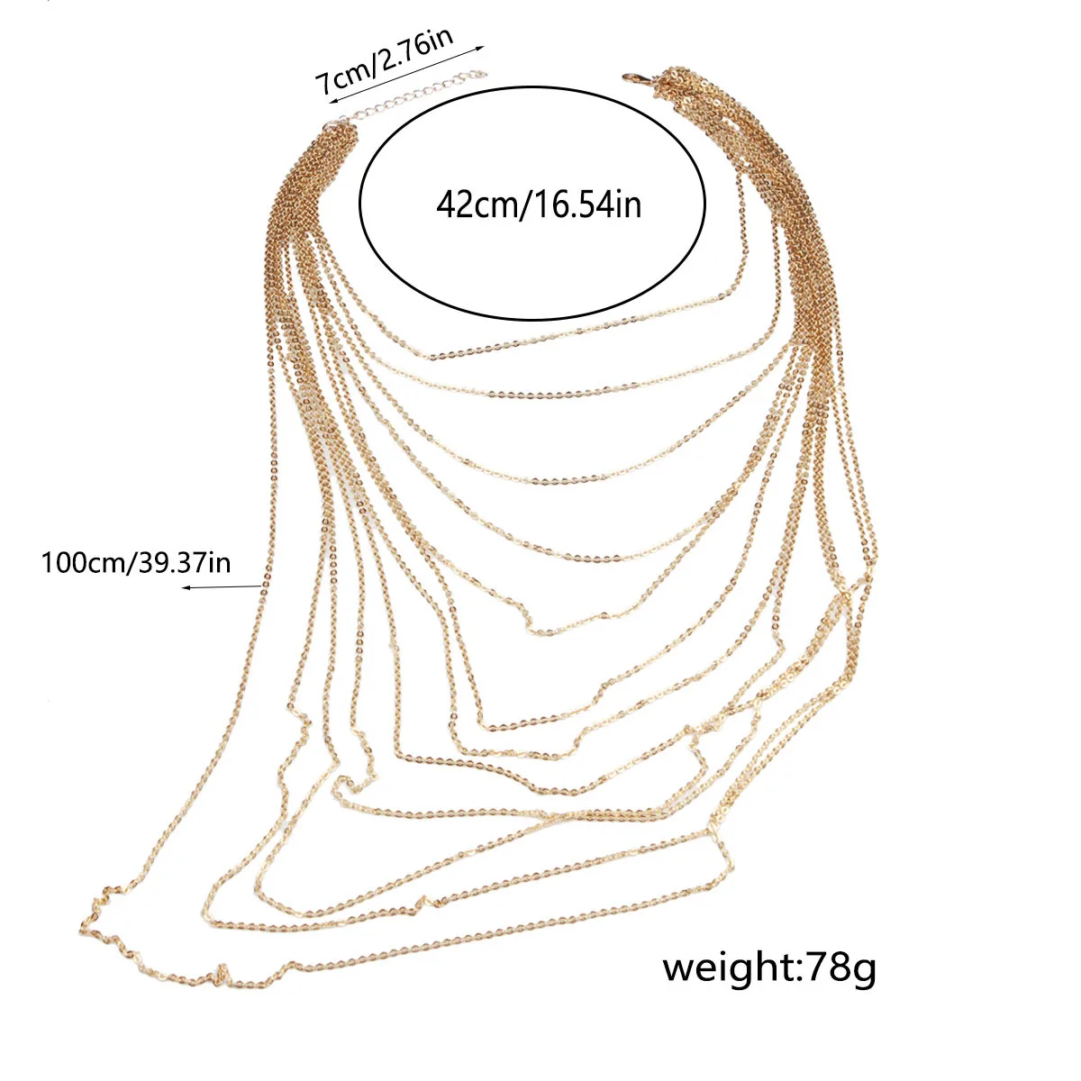 2026 New Europe and America Exaggerated Multi-Layer Metallic Chain Necklace for Women Sliver and Gold color
