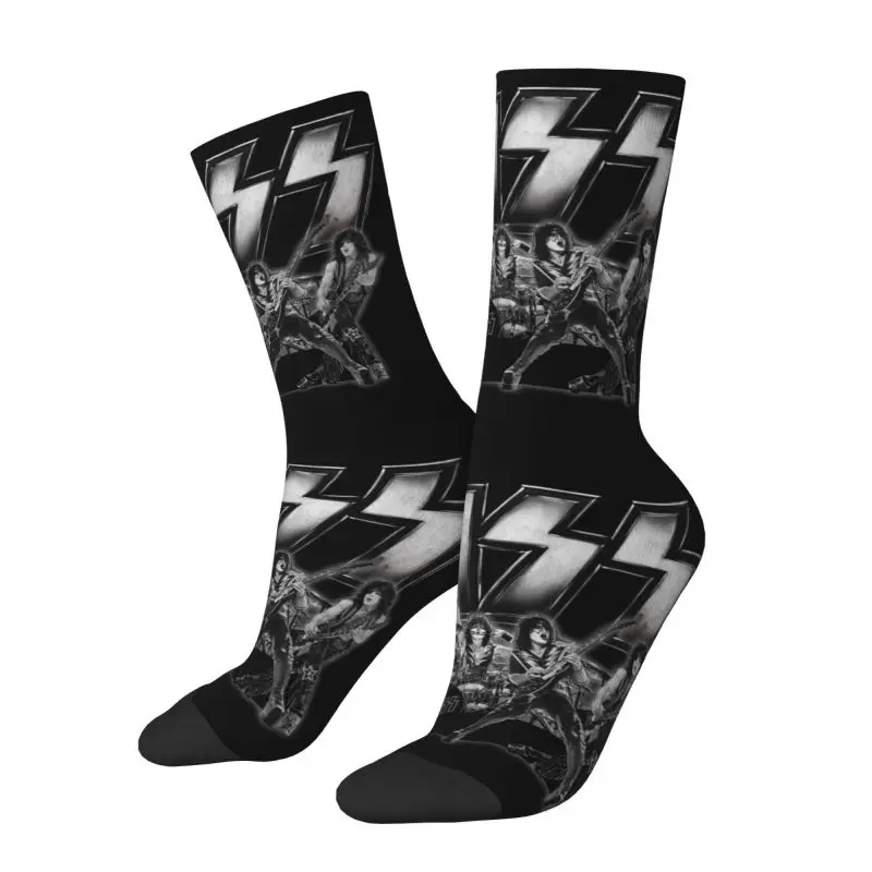 Kawaii Rock And Roll Kiss Band Socks Men Women Warm 3D Printed Heavy Metal Music Sports Football Socks