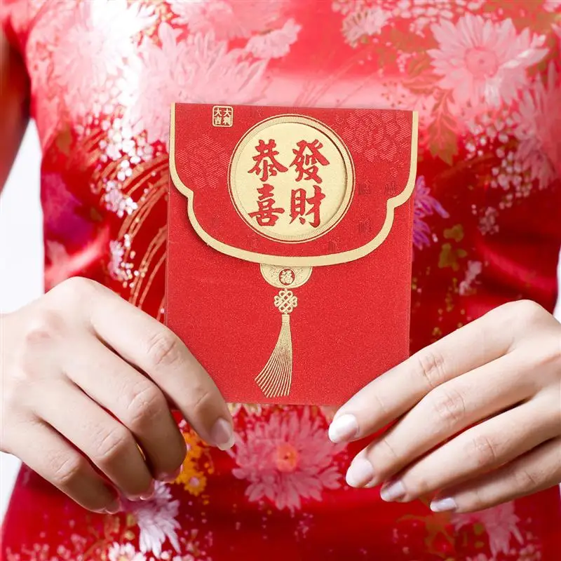 6Pcs Chinese New Year Red Envelopes Glitter Red Pocket For Wedding Money Envelopes Red Packets For Lunar New Year Celebrations