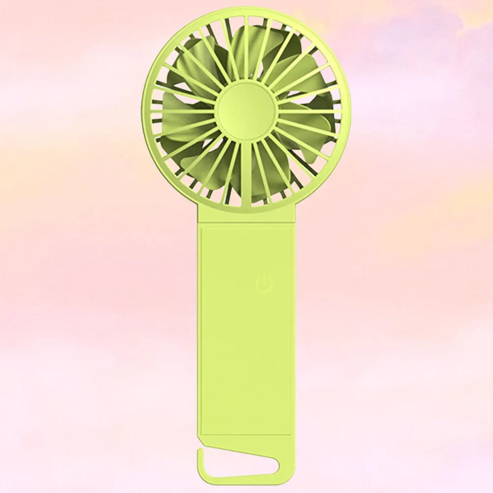 USB Small Folding Handheld Fan Fluorescent Green 85x35x193mm Mini Fan Durable Lightweight for Home Office School Portable Hook