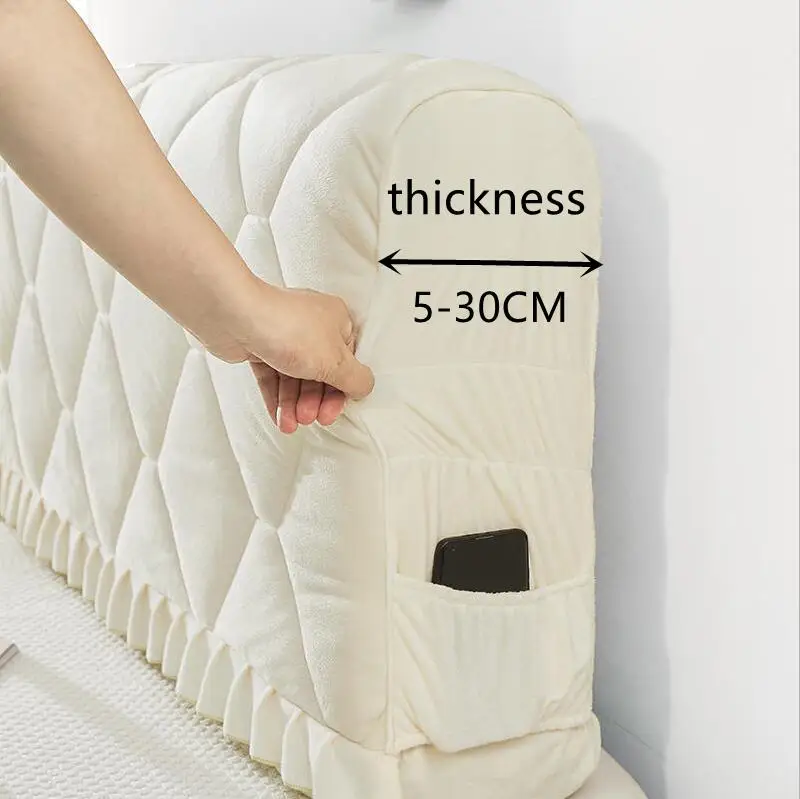 All-inclusive Thicken Velvet Headboard Cover Soft Coral Fleece Quilted Bed Head Cover Solid Color White Bed Back Protector Cover