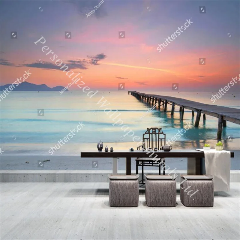 

Beach Pier Sunrise Sunset Scenery Photo Wallpapers for Living Room Bedroom Sofa Wall Restaurant Wall Decor Mural Wall Paper 3d