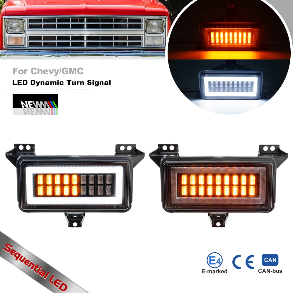 

For 1983-87 Chevrolet GMC Suburban C/K Pickup Truck LED Front Corner Sequential Turn Signal Lights White Parking Running Lights