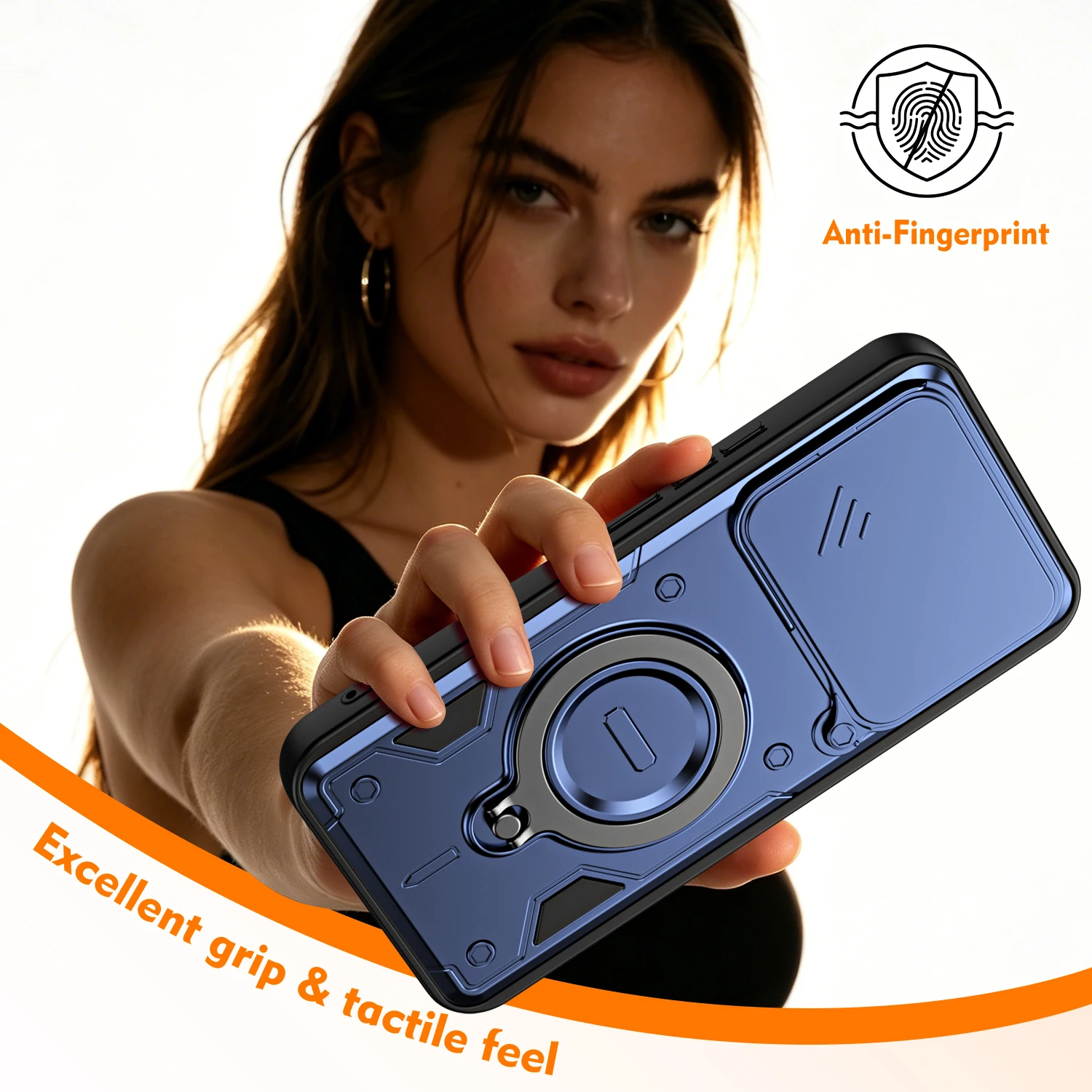 Stoßfeste Hybrid-Doppelschicht-Hülle mit magnetischem Metallringständer für Xiaomi 15T Redmi Note 15 Pro Plus mit drehbarer Schiebe-Kameralinsenabdeckung. – Detail 6