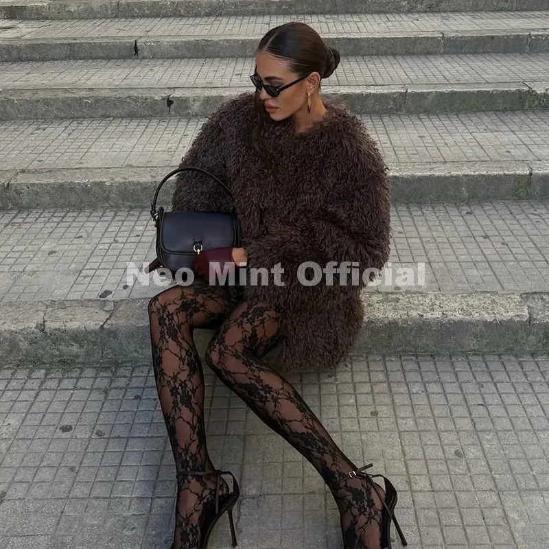 Neo Mint Winter 2026 Hot Chocolate Fluffy Chunky Sheep Fur Coat Women Oversized Overcoat Outerwear Ins Street Fashion Fur Jacket