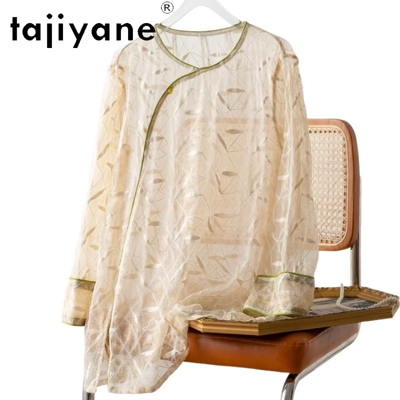 

TAJIYANE 100% Mulberry Silk Blouse Elegant Beige Shirt Woman New Arrivals Semi - Transparent Summer Blouses 2025 Ladies Clothes