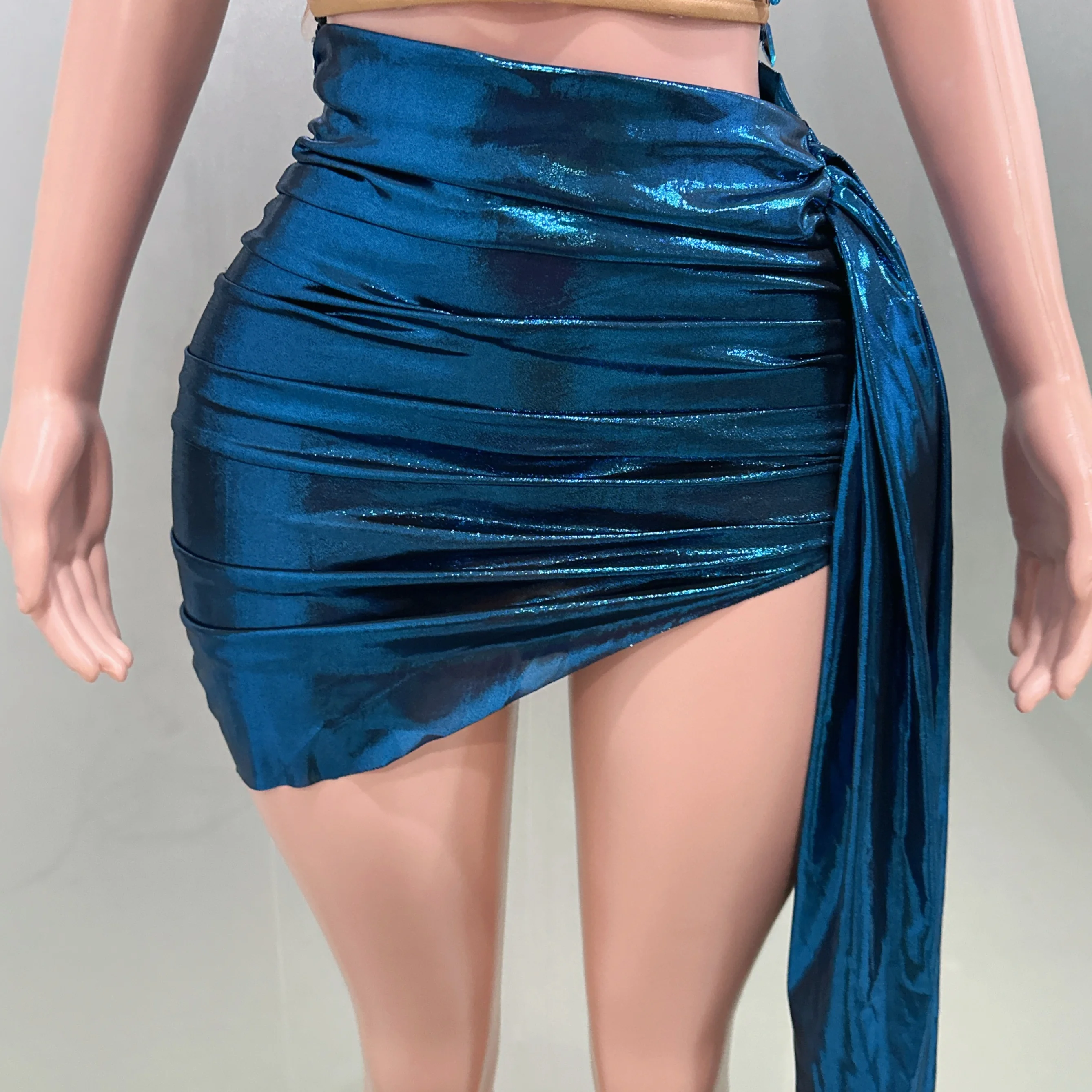 호수색 라인스톤 스팽글 섹시 시스루 탑 시스루 드레스 2피스 세트 이브닝 파티 드레스 바 나이트클럽 가수 댄서 무대 의상