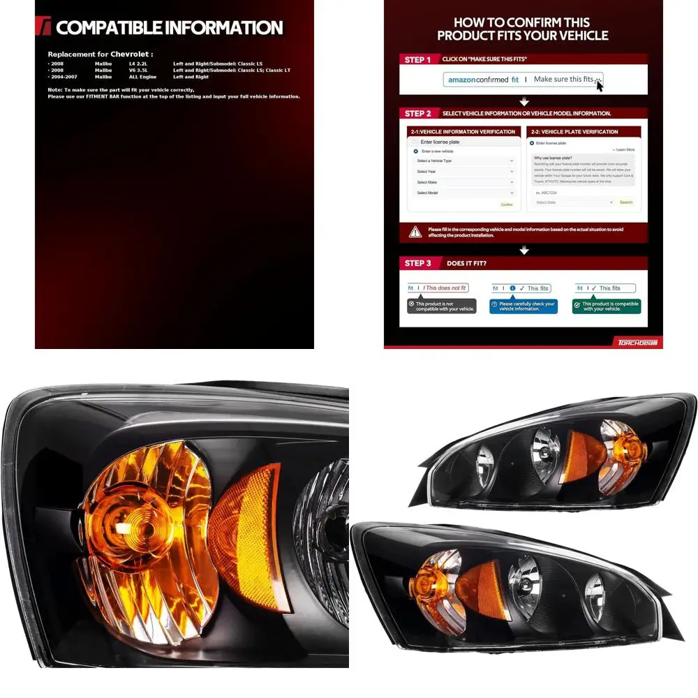 

2004-2007 Chevy Malibu OEM Headlights, Black Housing, Pair for LS/LT, Front Driver & Passenger Side