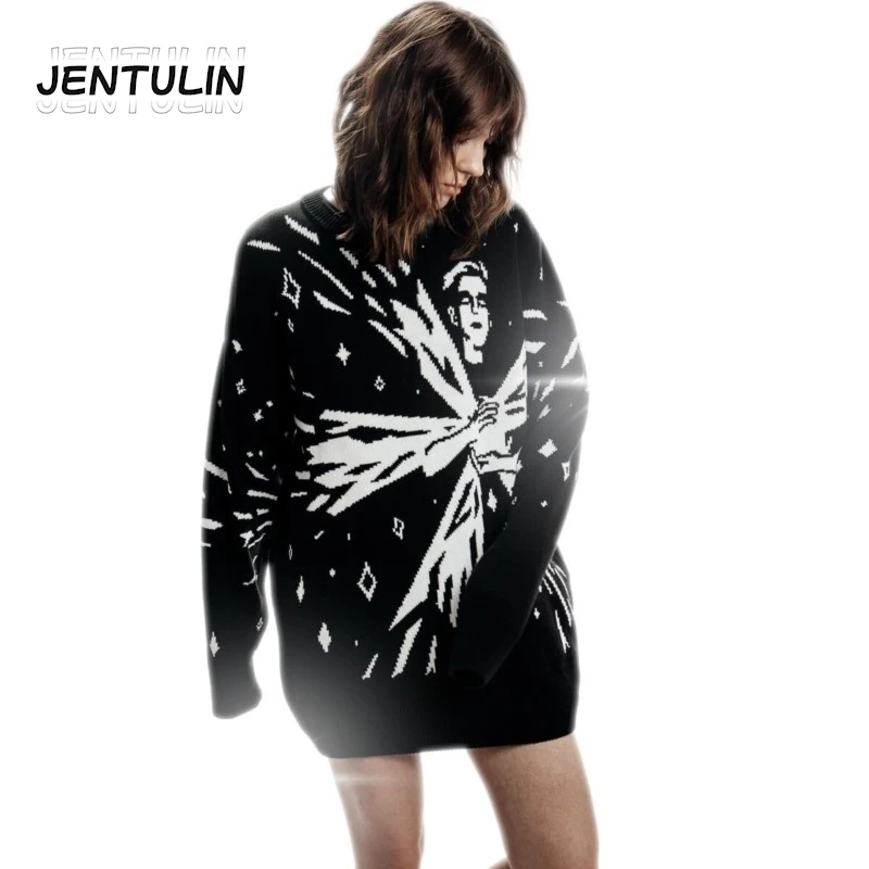 

Women Hip Hop Abstract Quasar Knitted Sweater Autumn Winter Harajuku Fashion Loose Tops Casual Streetwear Pullover Y2K Clothes