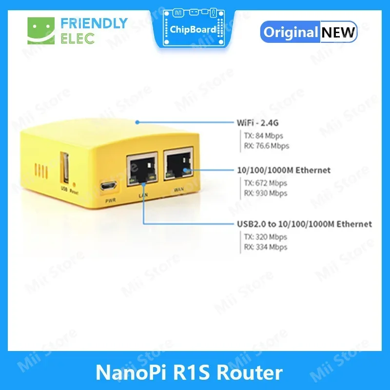 Friendly NanoPi R1S Small Router, All-in-One H3 dual Gigabit Ethernet Port 512M Memory OpenWRT, Easy to Carry