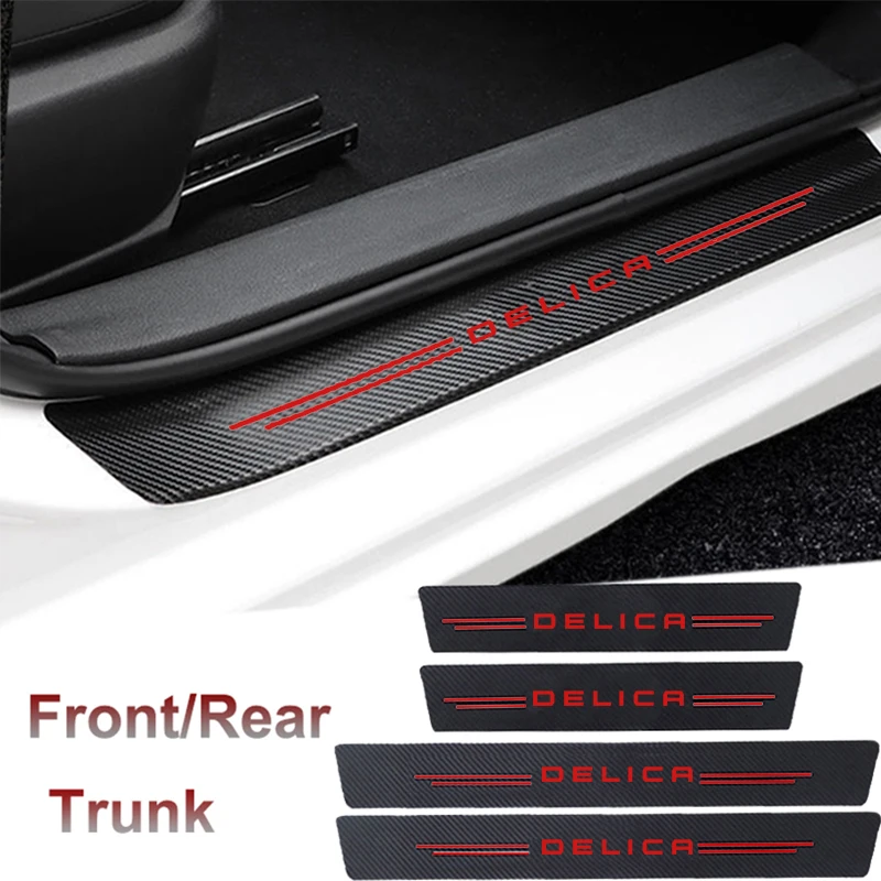 Carbon Fiber Car Sticker Auto Door Threshold Strip Anti Scratch Tape for Mitsubishi Delica Logo Waterproof Decal Accessories