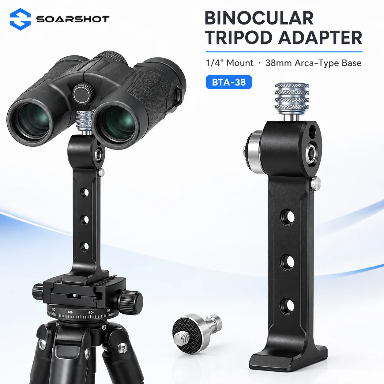 SOARSHOT BTA-38 Binocular Tripod Adapter Aluminum 1/4 Inch Mount with 38mm Arca Base for Tripod Monopod Ball Head