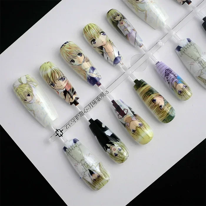 

Tsukiyomi Utau Hinamori Amu Cute Anime Fake Nails Suu Dia Ran Nail Accessories Coffin Ballerina False Nails Reusable Nail Tips