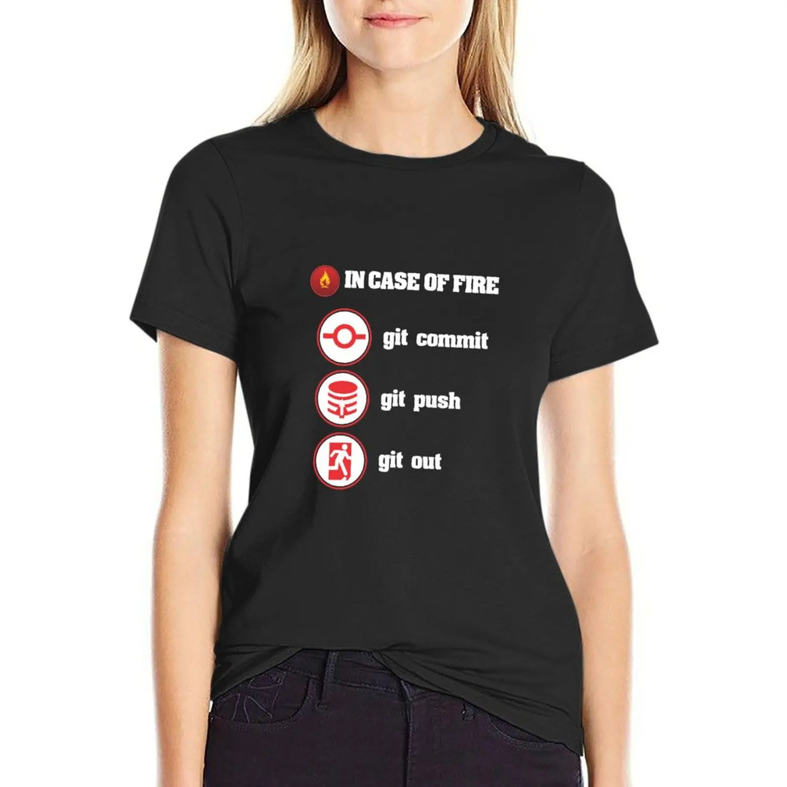 

In Case Of Fire Git Commit Git Push Git Out T-Shirt tops funny t-shirt dress for Women graphic