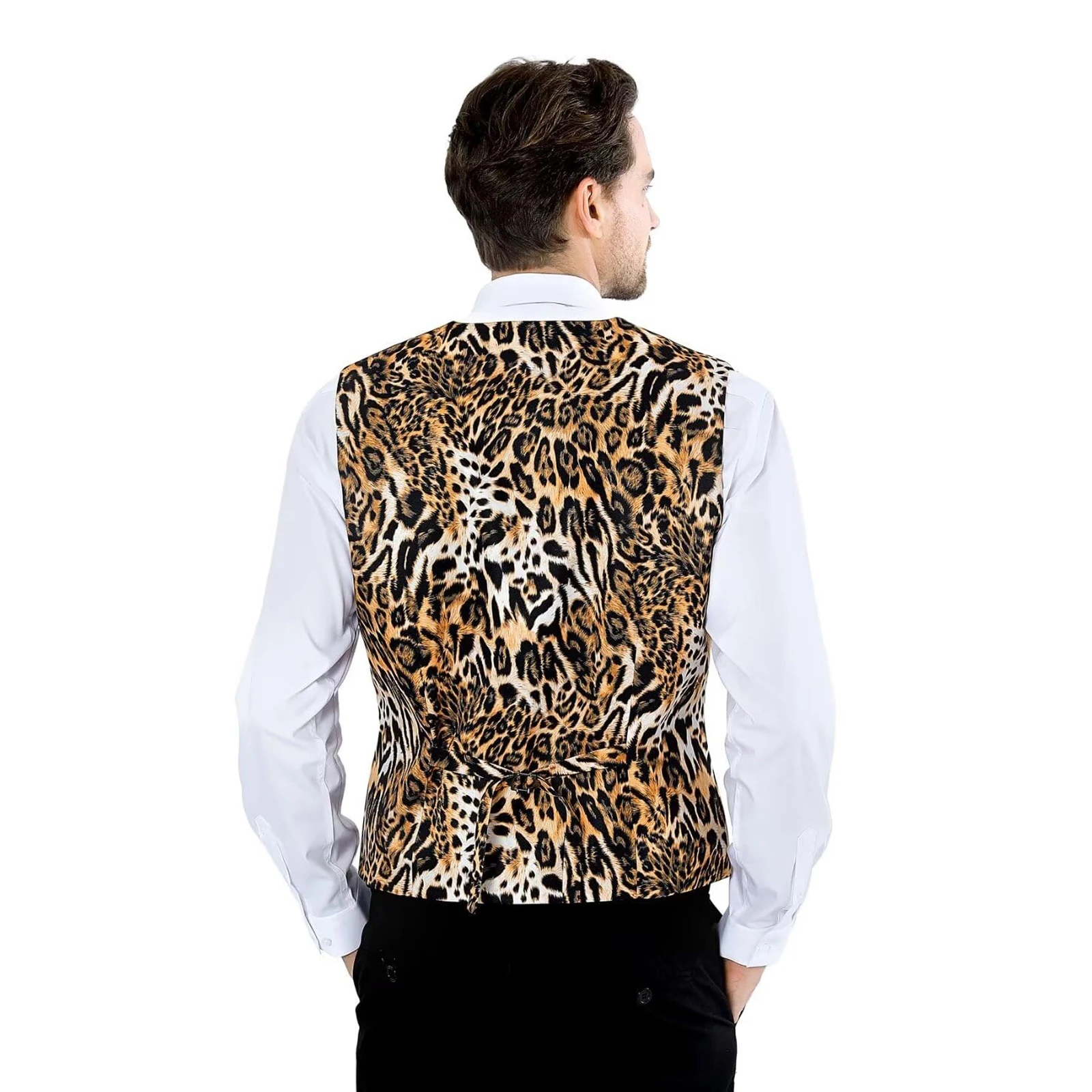 2 PCS Men Animal Print Vest Party Suit Waistcoat Adult Leopard Tiger Print Costume Funny Performance Photography Vest + Bow Tie