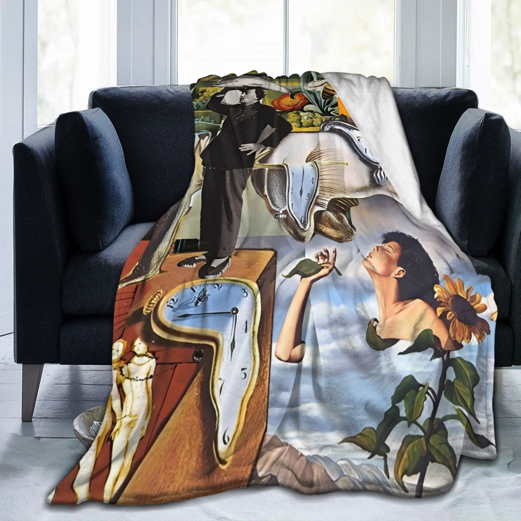 Salvador Dali Art Collection Flannel Throw Blankets Melting Watch for Bedspread Knitted Blanket Lightweight Thin Multi-function