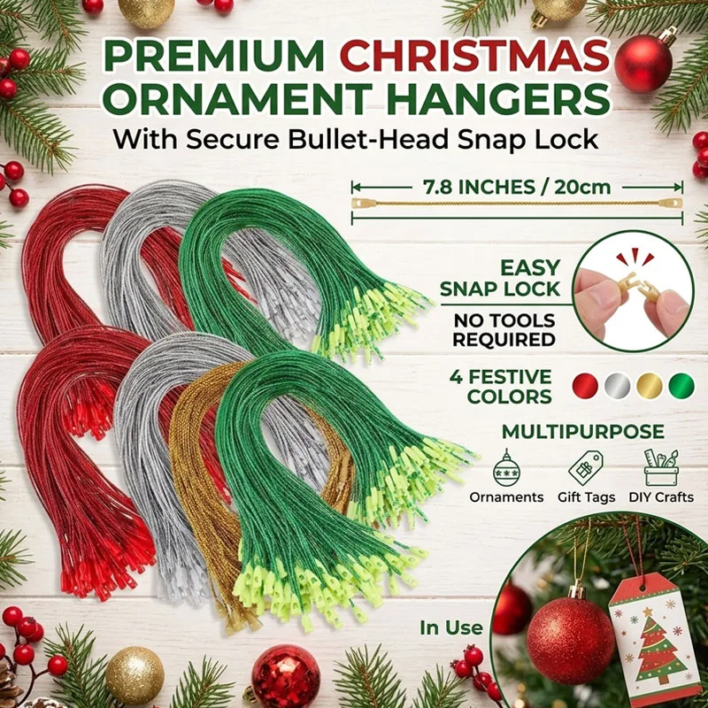 20cm Bullet Head Gold Silver Thread Tag Rope Christmas Hanging String for Xmas Tree Ornament Party Decor DIY Gift Craft