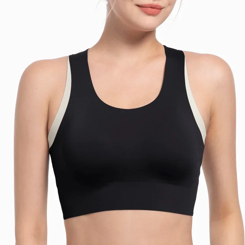Women Seamless One-Piece Nude Feel Sports Bra Shockproof Breathable Integrated Cup Yoga Pilates Fitness Top