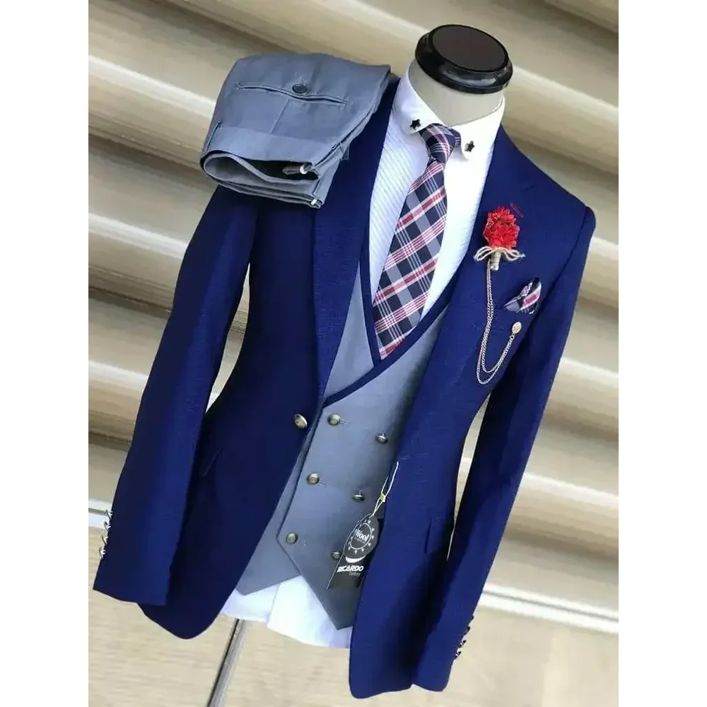 

Formal Notch Lapel Suits for Men 3 Piece Business Casual Single Button Male Suit Slim Fashion Wedding Tuxedo Costume Homme