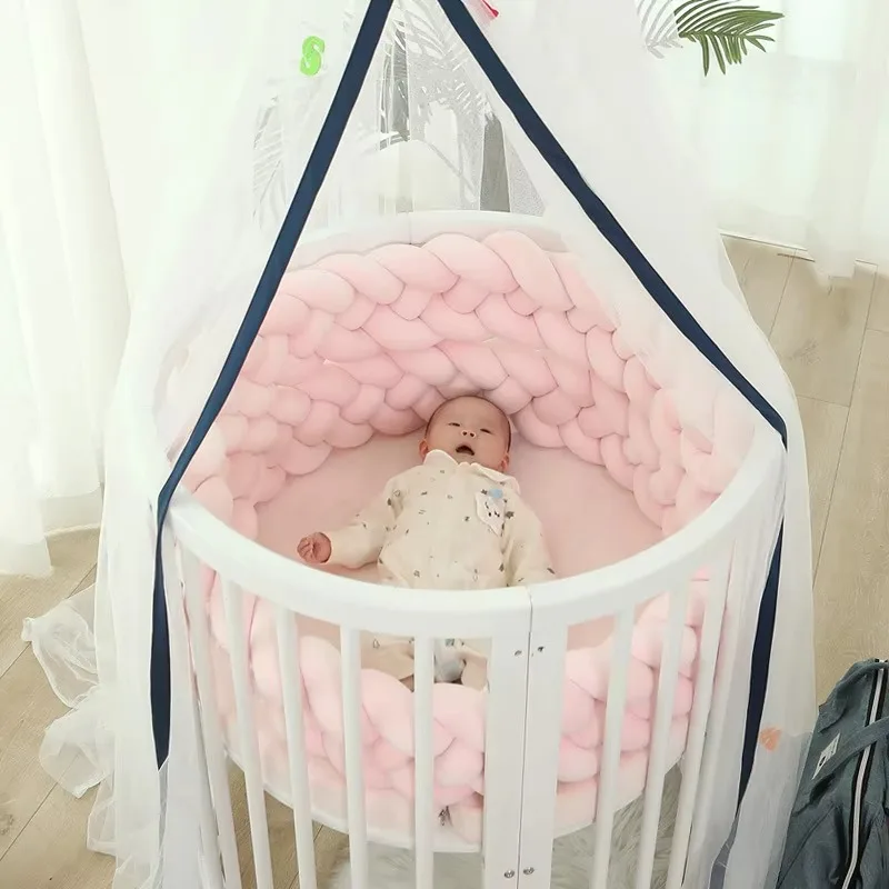 Round guardrail Mosquito net Removable Foldable activity Crib Adjustable height