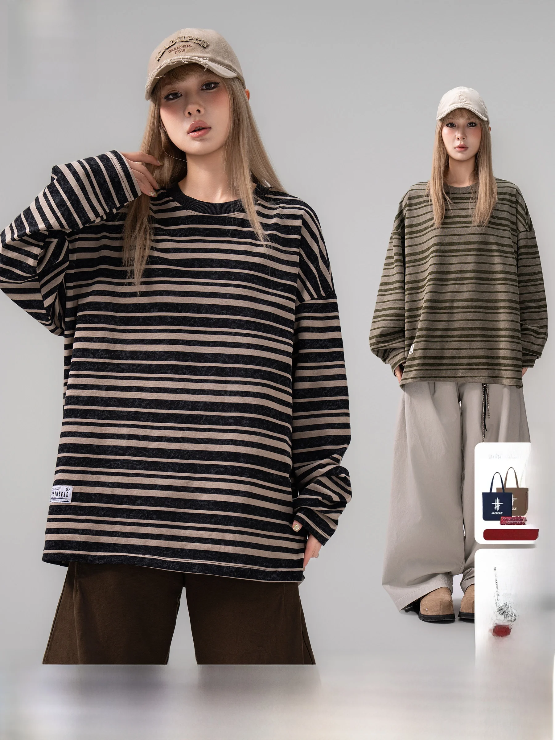 American Retro Lazy Stripe Sweatshirt Unisex Spring New Loose Versatile Long Sleeve Top Trendy Cotton Crew Neck Sweatshirt