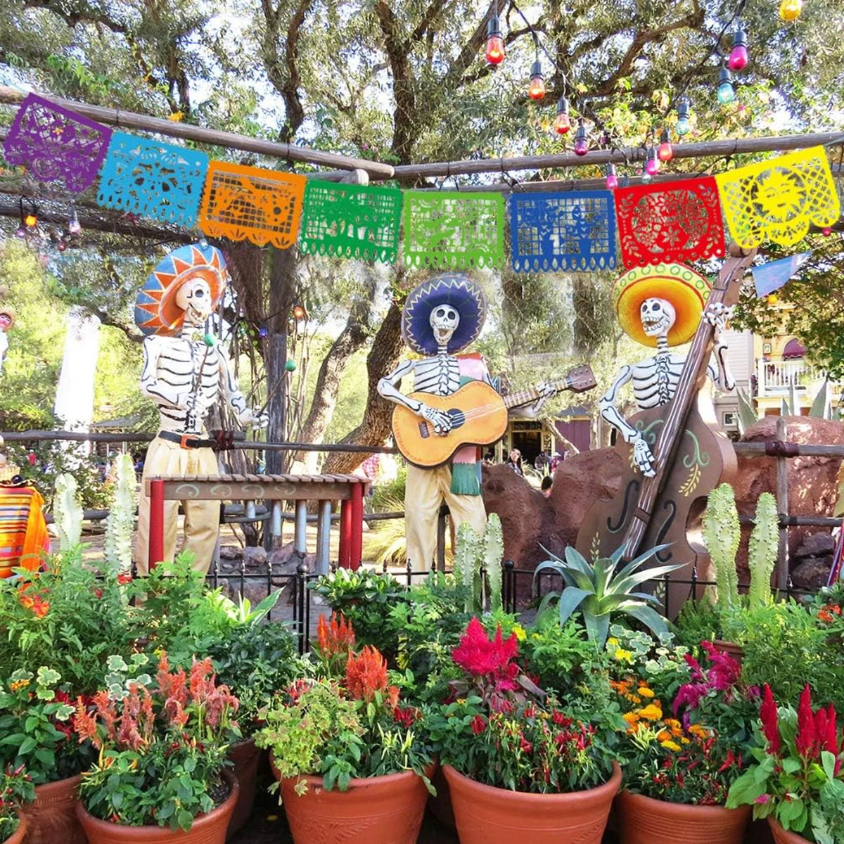 Cartel del día de los muertos mexicano, decoración de favores de fiesta temática, patrón cuadrado, Bandera de papel decorada, suministros del Día de los muertos