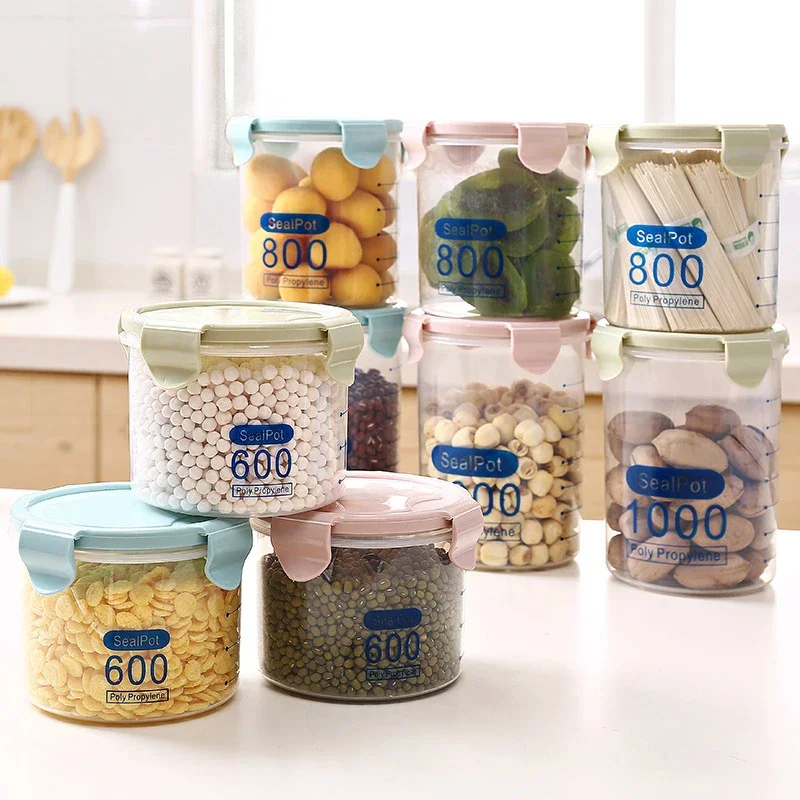 600 ML/800 ML/1000 ML Portable Plastic Kitchen Food Cereal Container Grain Storage Case Bean Bin Rice Storage Box