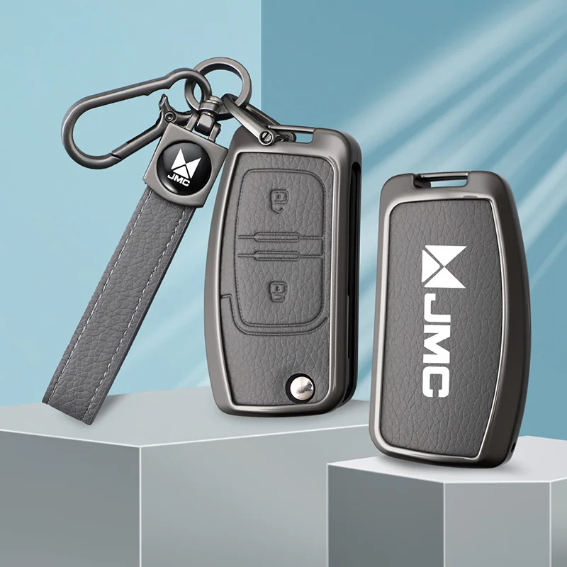 

Metal Leather Car Folding Key Cover Case For JMC VIgUs 5 Vigus 3 BOARDING Pickup Protector Shell Keychain Accessories