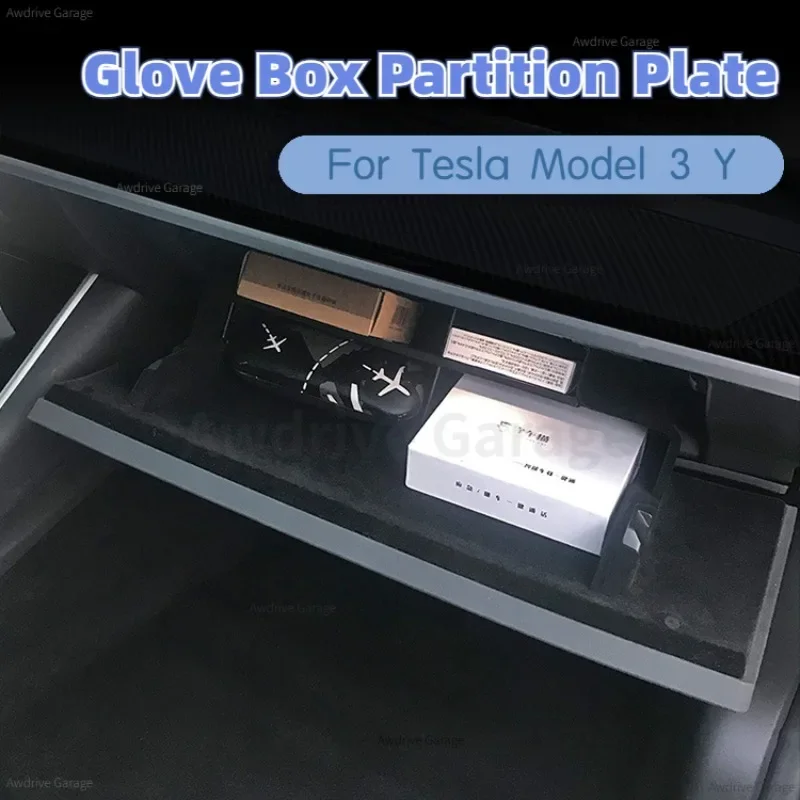 For Tesla Model 3 Y Glove Box Partition Plate Center Console Storage Organizer Glovebox Divider Copilot Storage Case 2021-2023