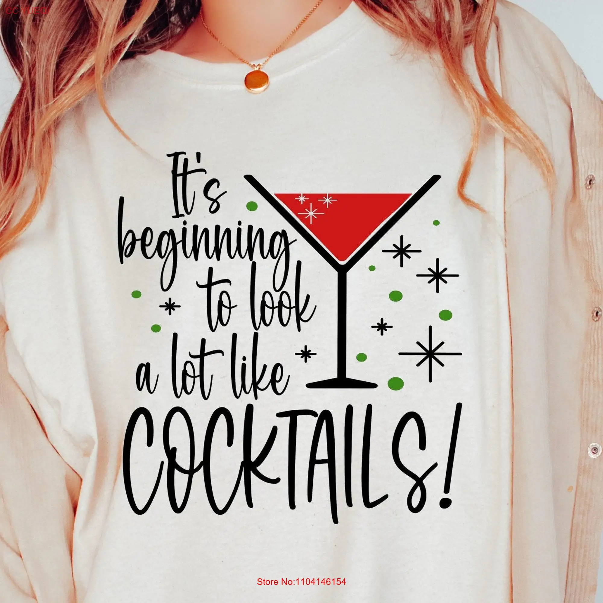 It's Beginning to Look A Lot Like Cocktails T Shirt Cute Christmas Winter Season Retro long or short sleeves