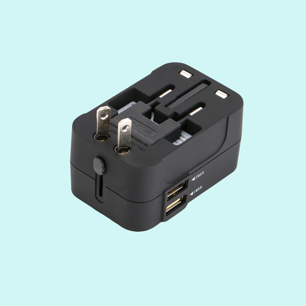 Adaptador de viagem em todo o mundo tudo em um conversor de energia universal adaptador de tomada ac com portas de carregamento usb duplas para ue eua reino unido au celular