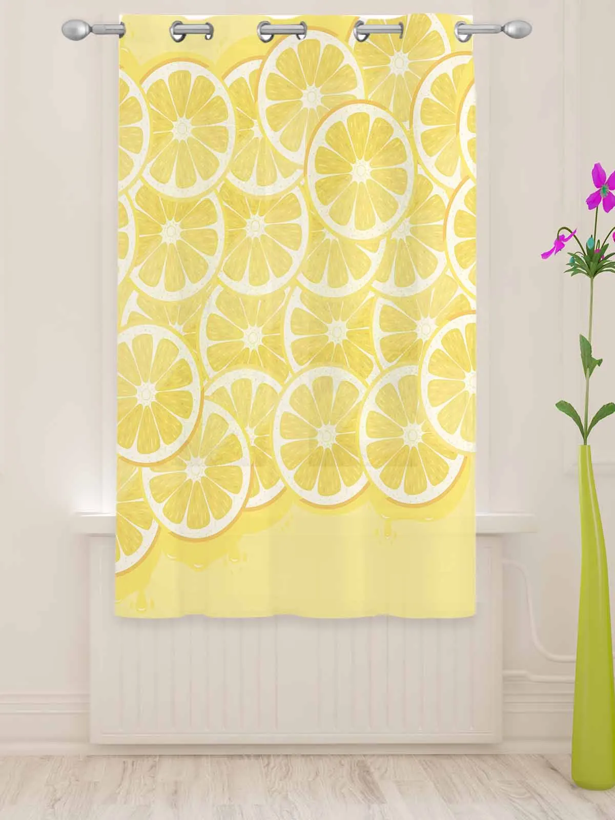 Fruit Lemon Slice Yellow Sheer Curtains For Living Room Window Transparent Voile Tulle Curtain Cortinas Drapes Home Decor