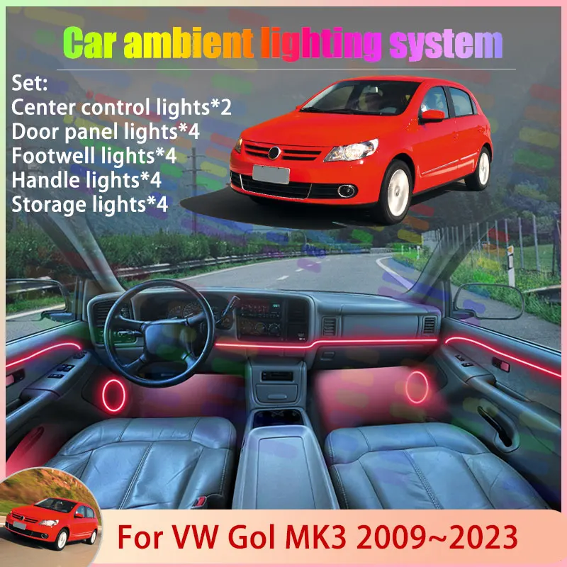 

For Volkswagen VW Gol 5U G5 G6 G7 MK3 2009~2023 2/18 in 1 Car Atmosphere Light Lamp RGB Shade Ensemble Streamer Atmosphere Set