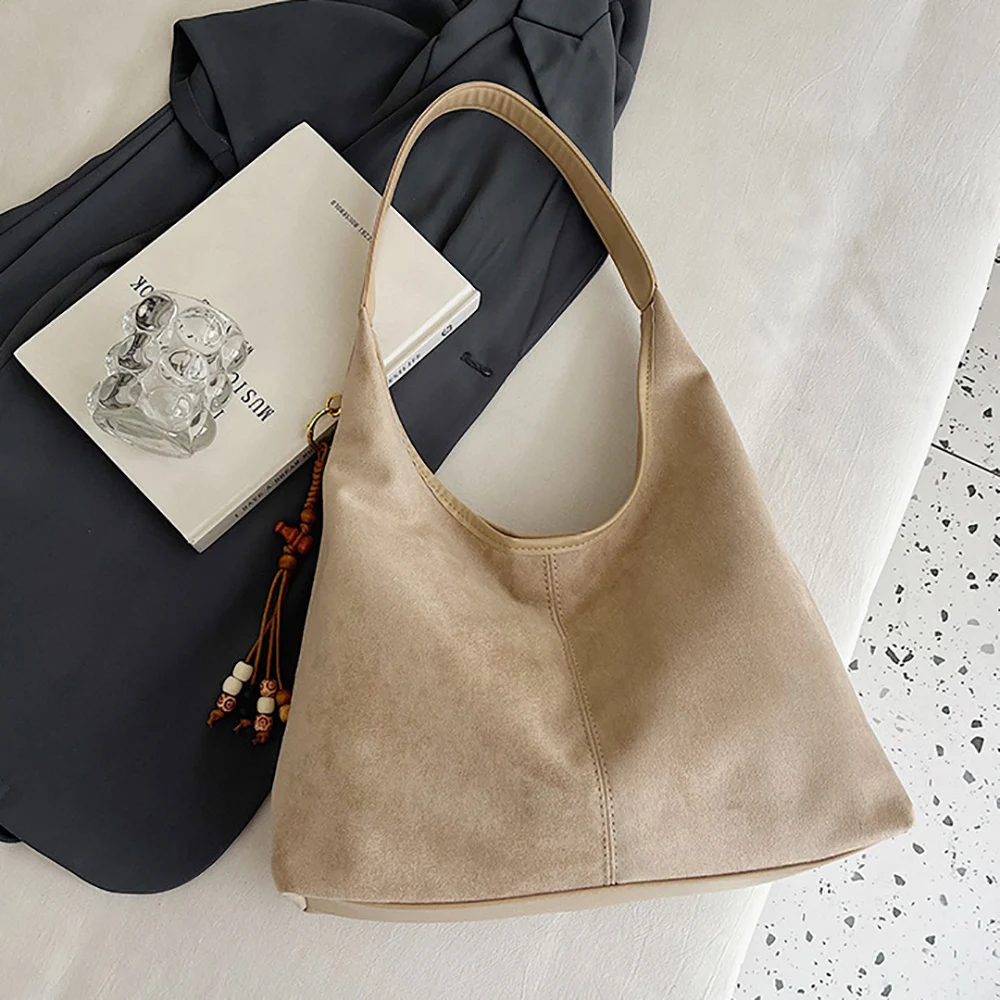 Early Spring Suede Composite Bag for Women Large Capacity Solid Color Buckle One Shoulder Bags Vintage All-Match Handbags