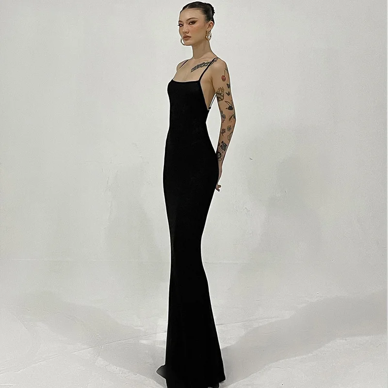 Solid Sleeveless Backless See Through  Dress Sexy Skinny Streetwear 2024 Summer Party Club Elegant Outfits Y2K