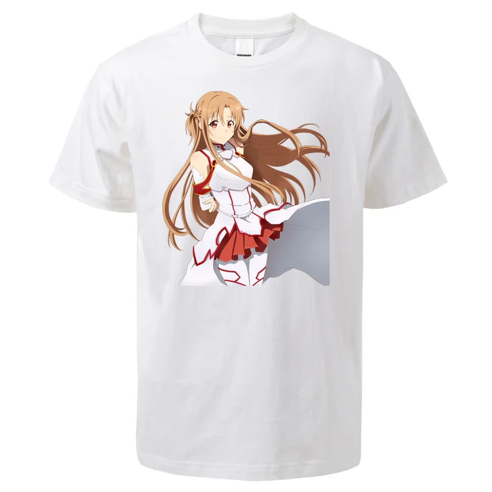 Yuuki Asuna Anime Kawaii Girl 2024 Summer Mens Cotton T-Shirts Fashion Cool Tee Shirt Men Short Sleeved Cotton Short Sleeve Tee