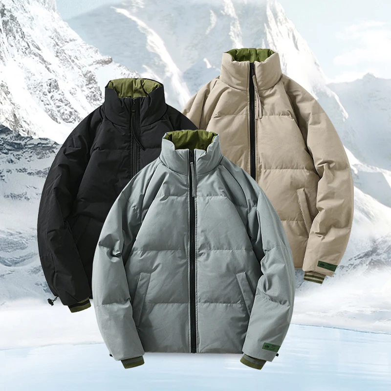 

Casual Sle Men's down Jaet Stand Collar Patchwork Color White Du Feather Outerwear Waterproof Youth Faion Thiened