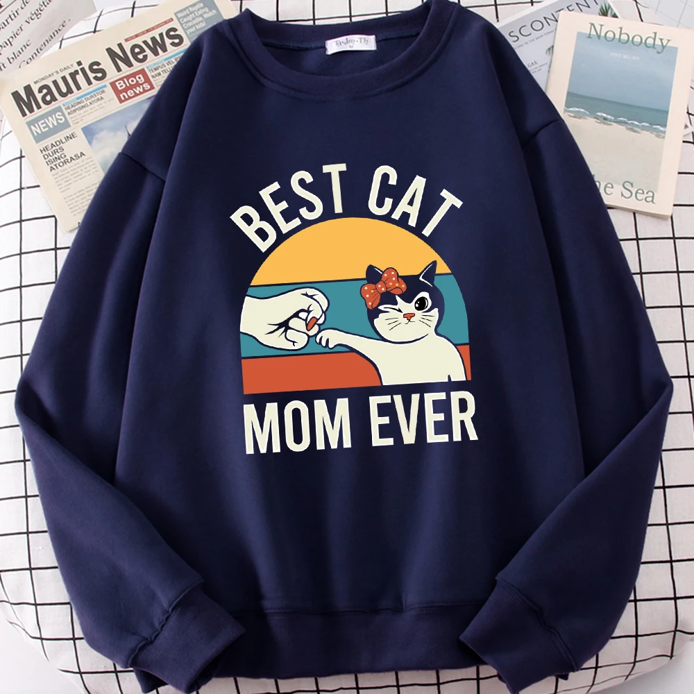 

Best Cat Mom Ever Cute Print Sweatshirt Woman Fashion Comfortable Pullovers All-Match Casual Sportswear Fleece Loose Top