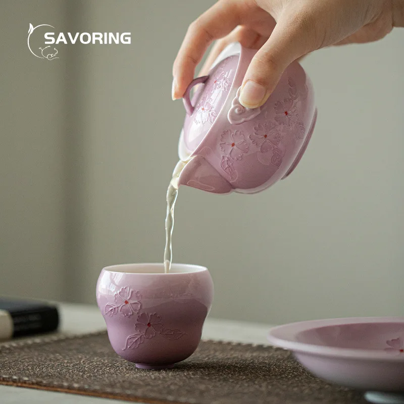 Hand Stacked Flowers Tea Pot Pink Hand Pot Puer Tea Kettle Pots Chinese Tea Set Tea Infusers Tea Maker Tea Jug Tea Accessories
