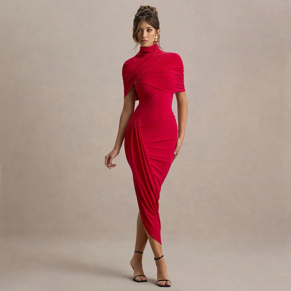 Robe plissée dos nu printemps été robe femme à la mode couleur unie Sexy mince irrégulière longue robe Ropa Mujer robes