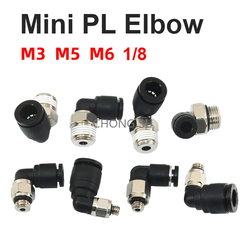 

1-100pcs Mini Pneumatic Air Connector Elbow Fittings PL 3 4 5 6mm Male Thread M3 M4 M5 M6 1/8" Quick Straight Push In Hose Pipe