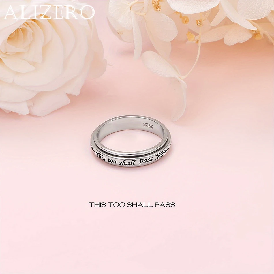 Drehring aus 925er-Sterlingsilber – Zitat „This Too Shall Pass“, verstellbar 6–10 US-Größe, böhmischer Vintage-Stil für Damen und Herren – Detail 3